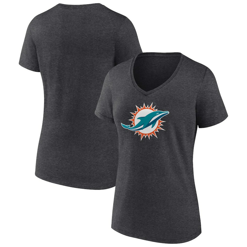 Miami Dolphins Women's Primary Team Logo V-Neck T-Shirt - Charcoal T-shirts
