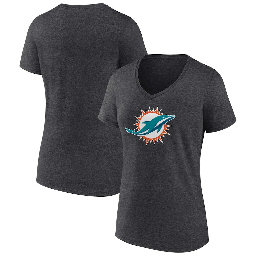 Miami Dolphins Women's Primary Team Logo V-Neck T-Shirt - Charcoal T-shirts