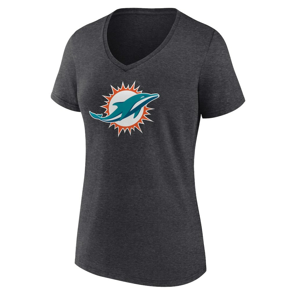 Miami Dolphins Women's Primary Team Logo V-Neck T-Shirt - Charcoal T-shirts