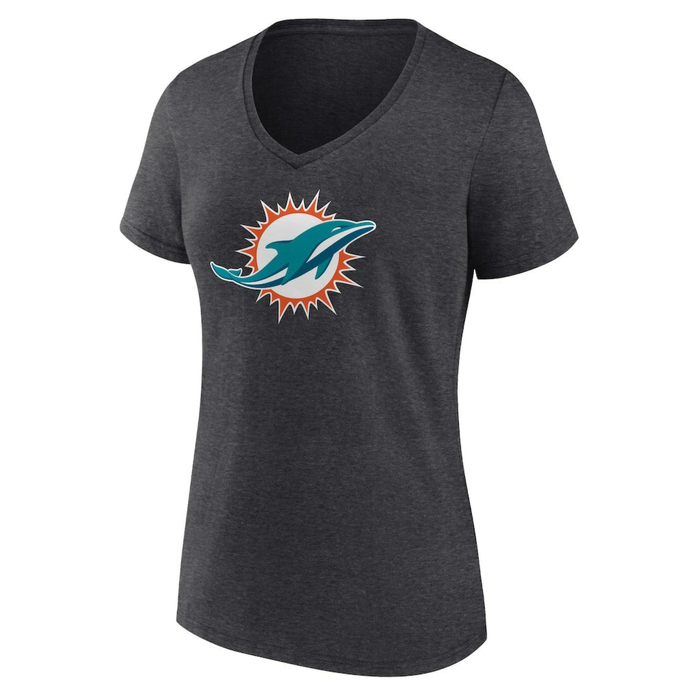 Miami Dolphins Women's Primary Team Logo V-Neck T-Shirt - Charcoal T-shirts