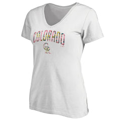 Colorado Rockies Women's Floral Arched Logo V-Neck T-Shirt - White T-shirts