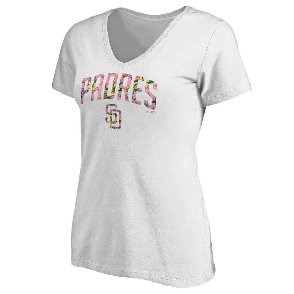 San Diego Padres Women's Floral Arched Logo V-Neck T-Shirt - White T-shirts
