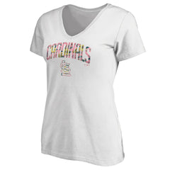 St. Louis Cardinals Women's Floral Arched Logo V-Neck T-Shirt - White T-shirts