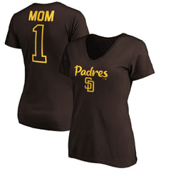 San Diego Padres Women's #1 Mom Logo V-Neck T-Shirt - Brown T-shirts