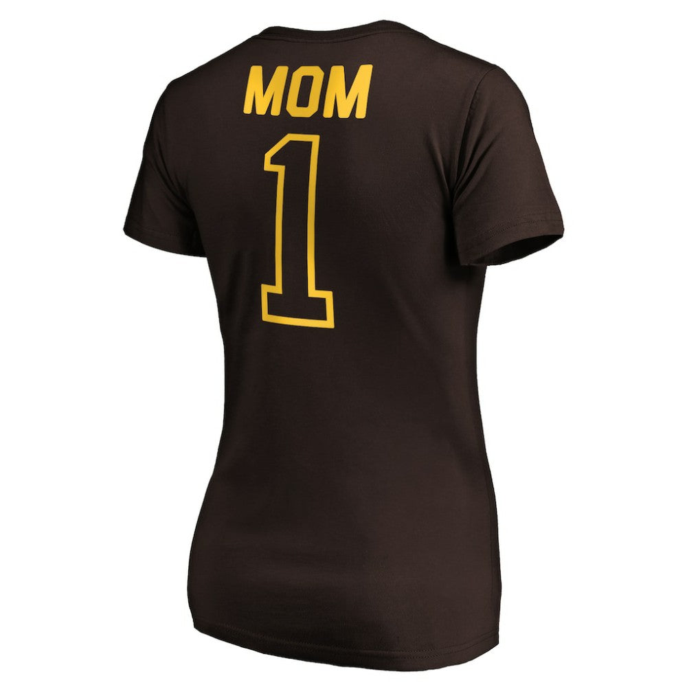 San Diego Padres Women's #1 Mom Logo V-Neck T-Shirt - Brown T-shirts