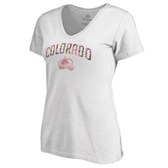 Colorado Avalanche Women's Floral Arched V-Neck T-Shirt - White | US 3894263