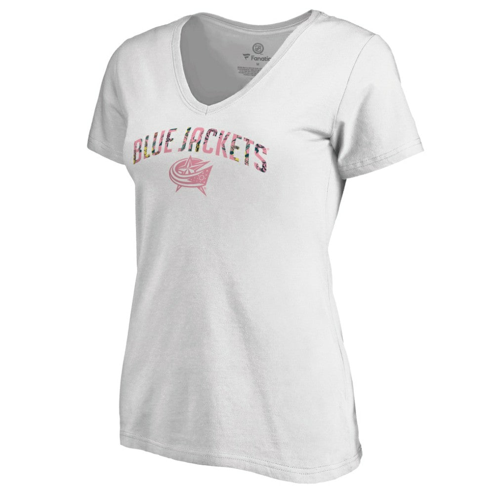Columbus Blue Jackets Women's Floral Arched V-Neck T-Shirt - White | US 3894264