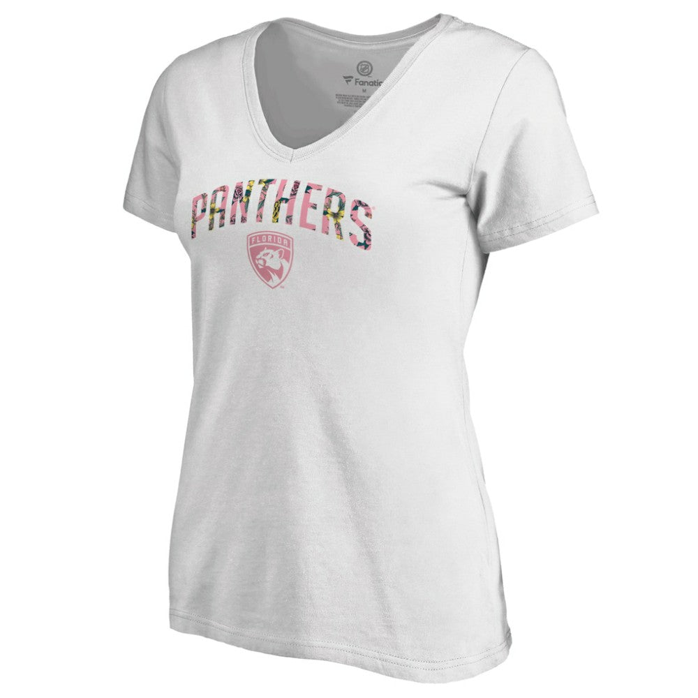 Florida Panthers Women's Floral Arched V-Neck T-Shirt - White | US 3894268