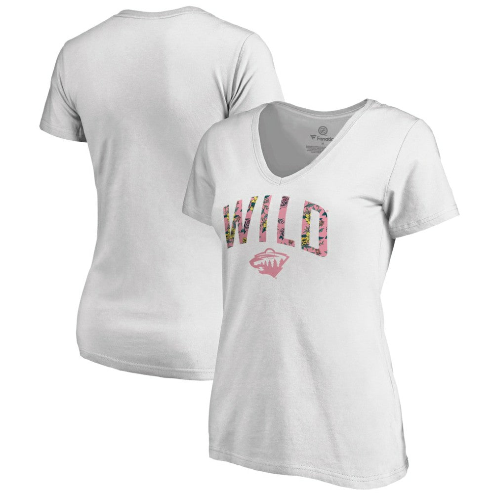 Minnesota Wild Women's Floral Arched V-Neck T-Shirt - White | US 3894270