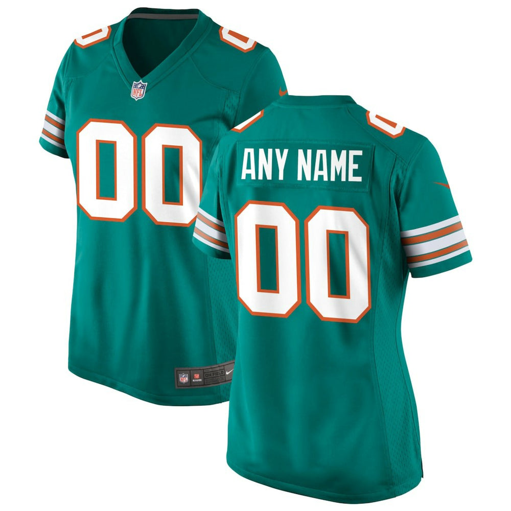 Miami Dolphins Women's Alternate Custom Game Jersey - Aqua Jerseys