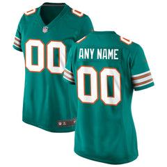 Miami Dolphins Women's Alternate Custom Game Jersey - Aqua Jerseys