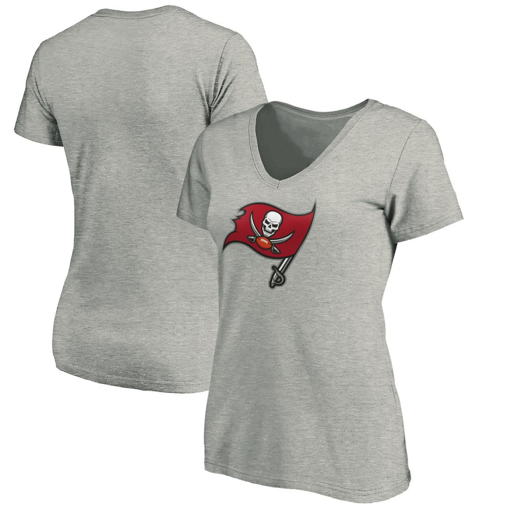 Tampa Bay Buccaneers Women's Primary Logo V-Neck T-Shirt - Heather Gray T-shirts