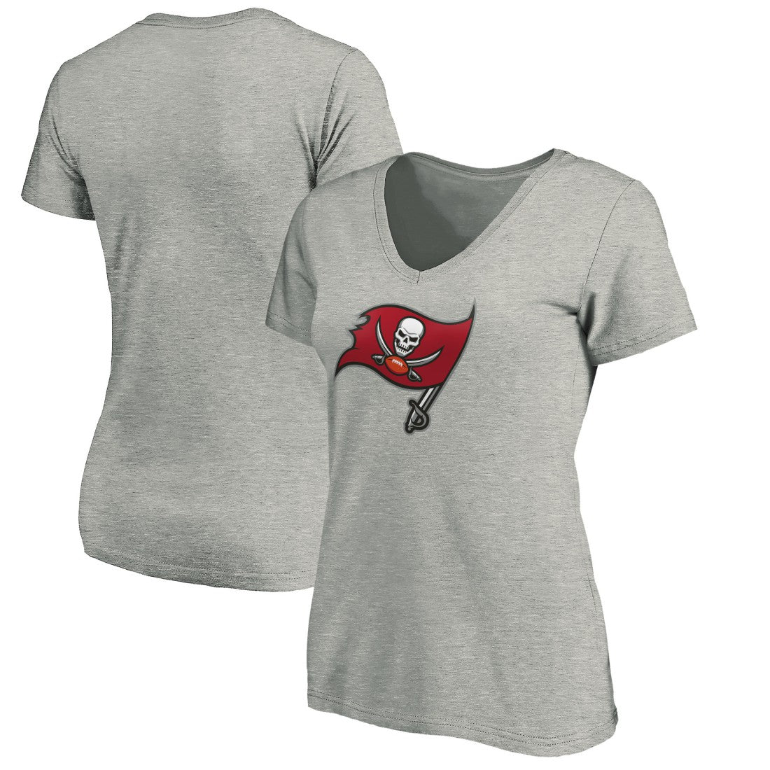 Tampa Bay Buccaneers Women's Primary Logo V-Neck T-Shirt - Heather Gray T-shirts