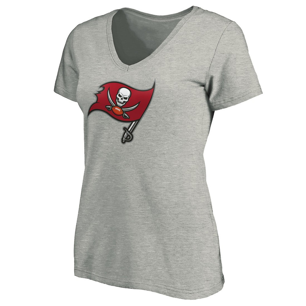 Tampa Bay Buccaneers Women's Primary Logo V-Neck T-Shirt - Heather Gray T-shirts