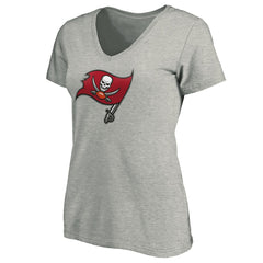 Tampa Bay Buccaneers Women's Primary Logo V-Neck T-Shirt - Heather Gray T-shirts