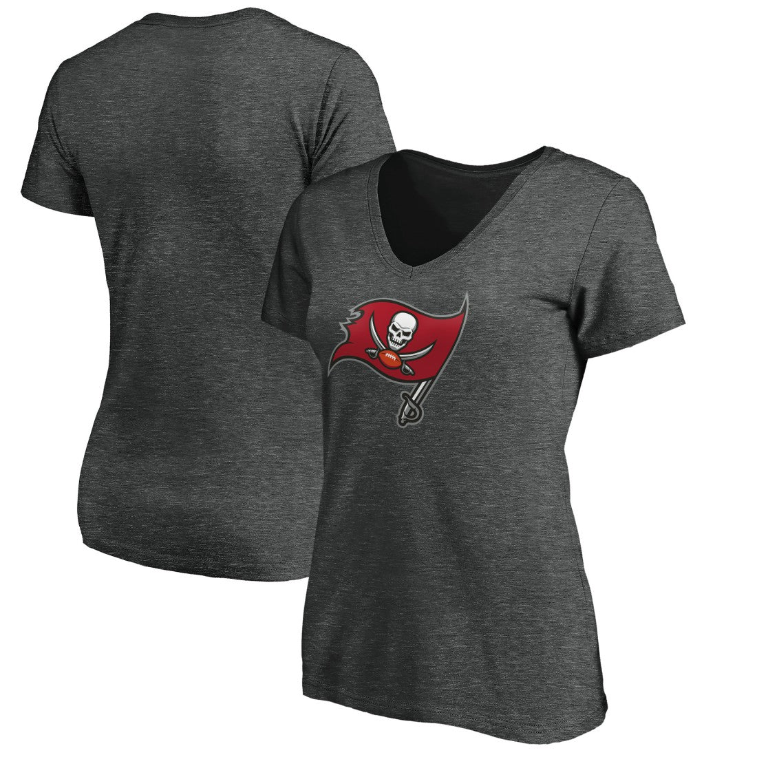Tampa Bay Buccaneers Women's Primary Logo V-Neck T-Shirt - Heather Gray T-shirts