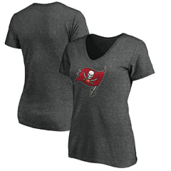 Tampa Bay Buccaneers Women's Primary Logo V-Neck T-Shirt - Heather Gray T-shirts