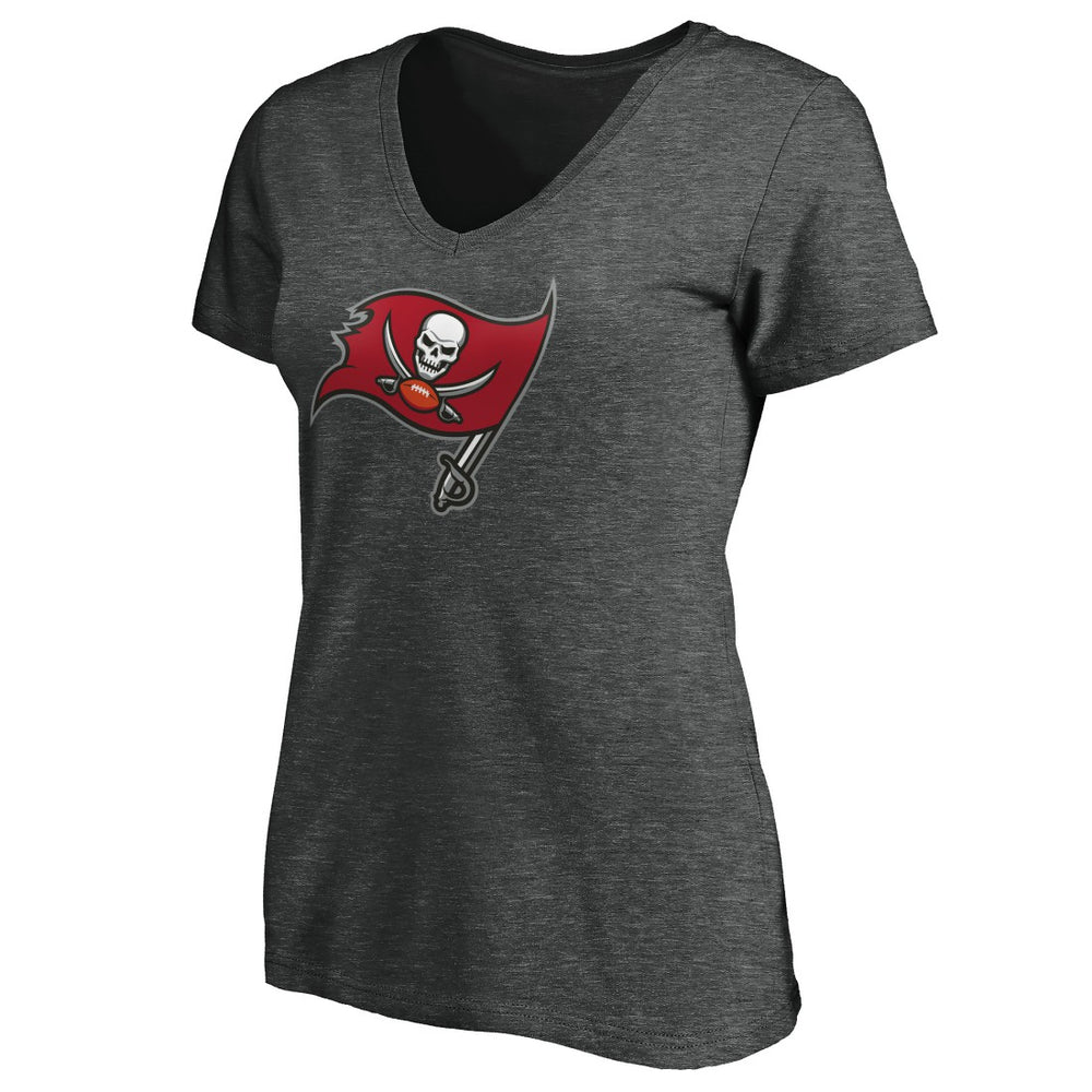 Tampa Bay Buccaneers Women's Primary Logo V-Neck T-Shirt - Heather Gray T-shirts