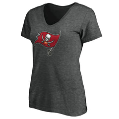 Tampa Bay Buccaneers Women's Primary Logo V-Neck T-Shirt - Heather Gray T-shirts