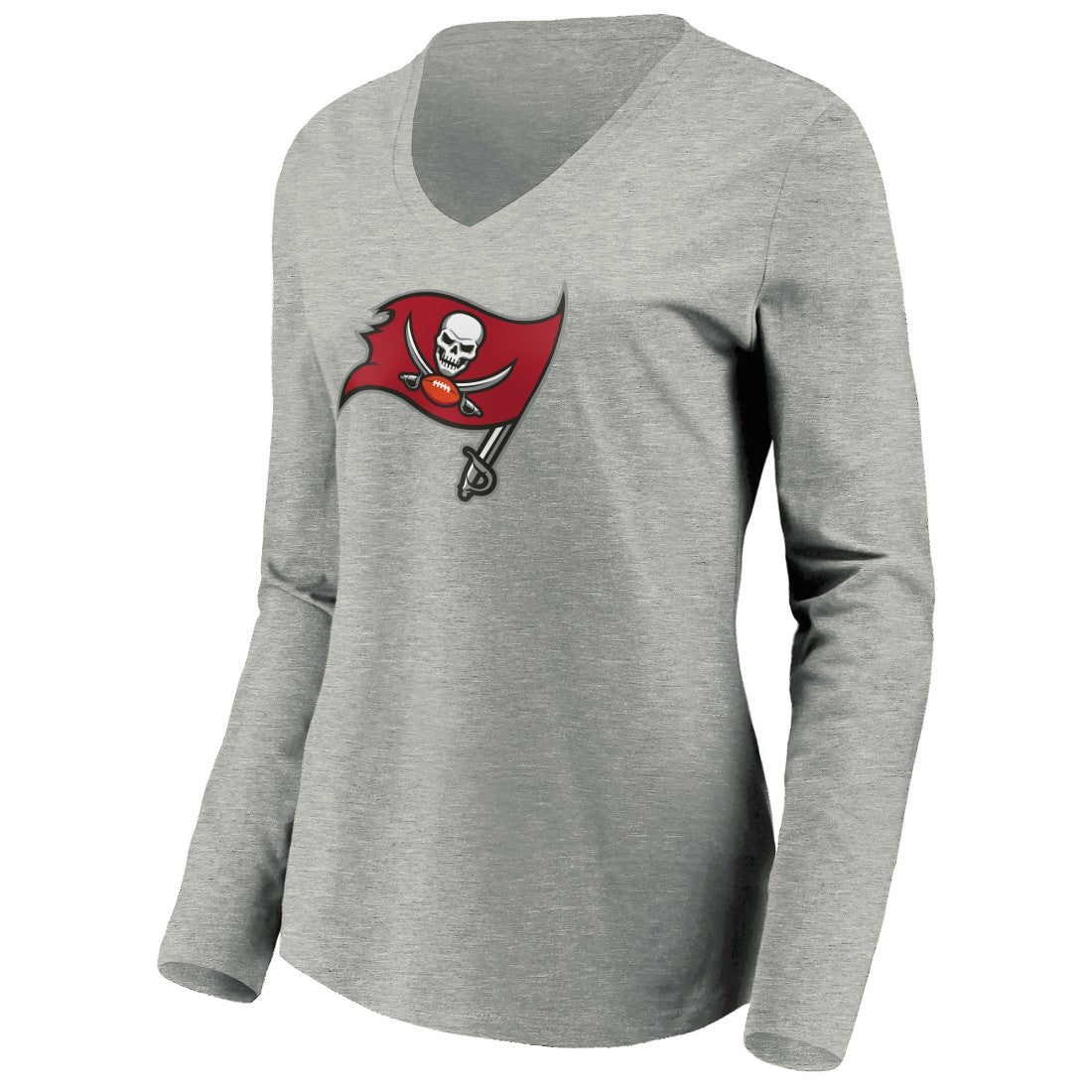 Tampa Bay Buccaneers Women's Primary Logo Long Sleeve V-Neck T-Shirt - Heather Gray T-shirts