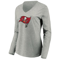 Tampa Bay Buccaneers Women's Primary Logo Long Sleeve V-Neck T-Shirt - Heather Gray T-shirts
