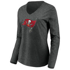 Tampa Bay Buccaneers Women's Primary Logo Long Sleeve V-Neck T-Shirt - Heather Gray T-shirts