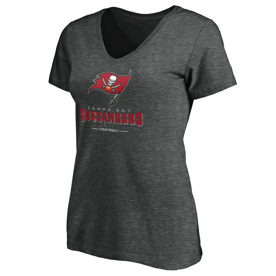 Tampa Bay Buccaneers Women's Team Lockup V-Neck T-Shirt - Heather Gray T-shirts