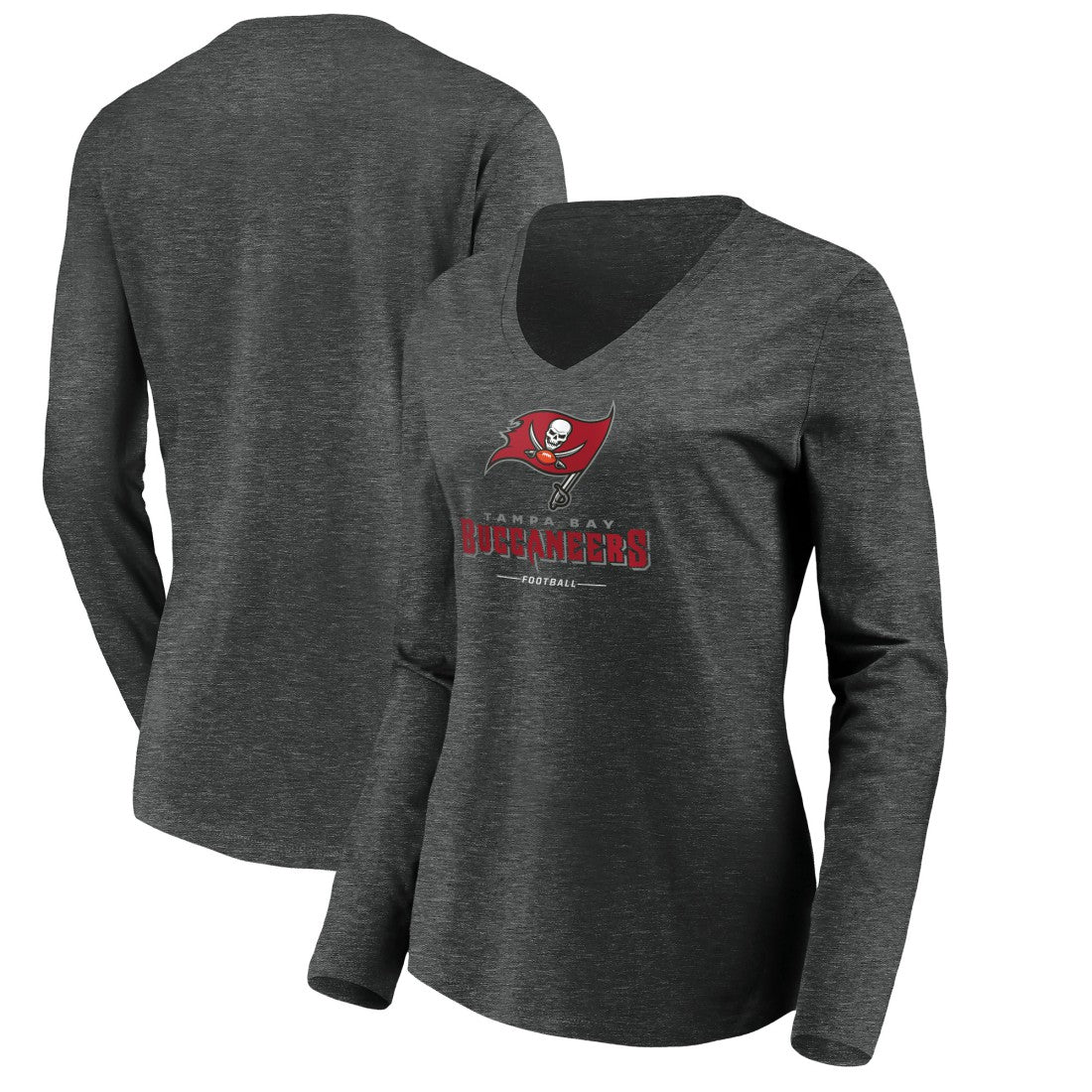 Tampa Bay Buccaneers Women's Team Lockup Long Sleeve V-Neck T-Shirt - Heather Gray T-shirts