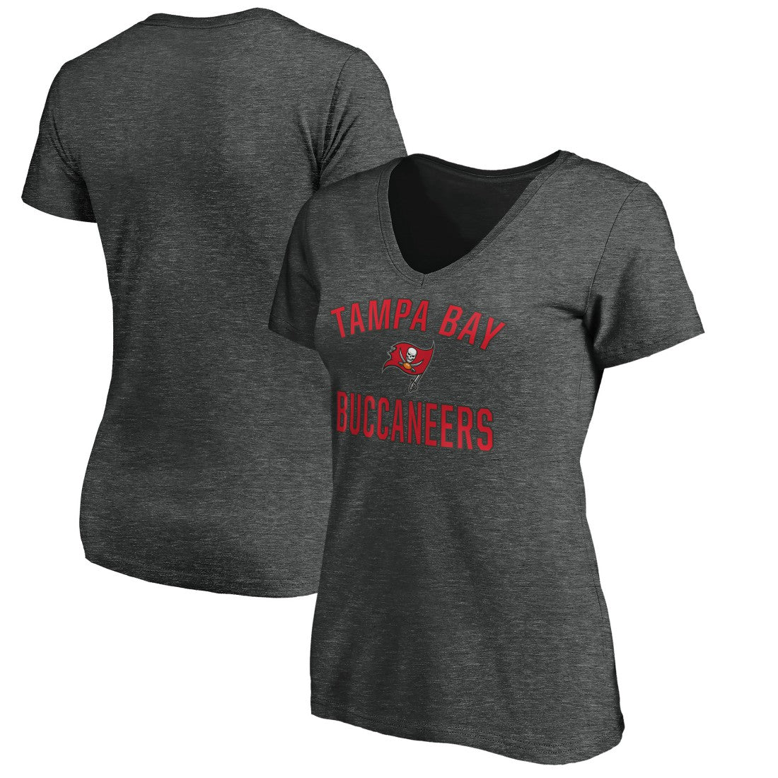 Tampa Bay Buccaneers Women's Victory Arch V-Neck T-Shirt - Heathered Gray T-shirts