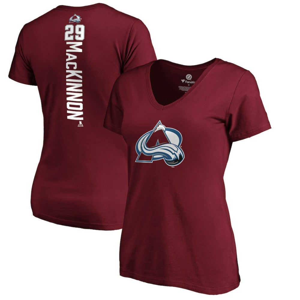Nathan MacKinnon Colorado Avalanche Women's Playmaker V-Neck T-Shirt - Garnet | US 3908194