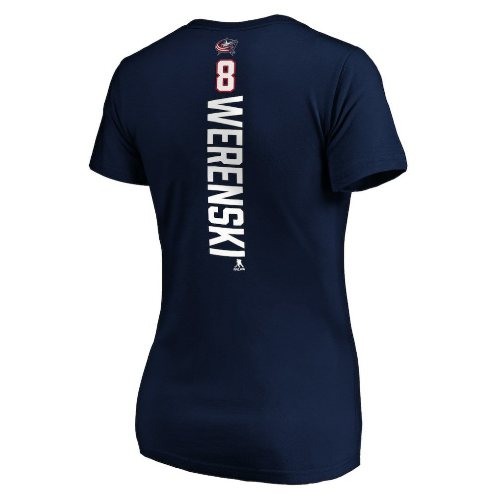 Zach Werenski Columbus Blue Jackets Women's Playmaker V-Neck T-Shirt - Navy | US 3908197