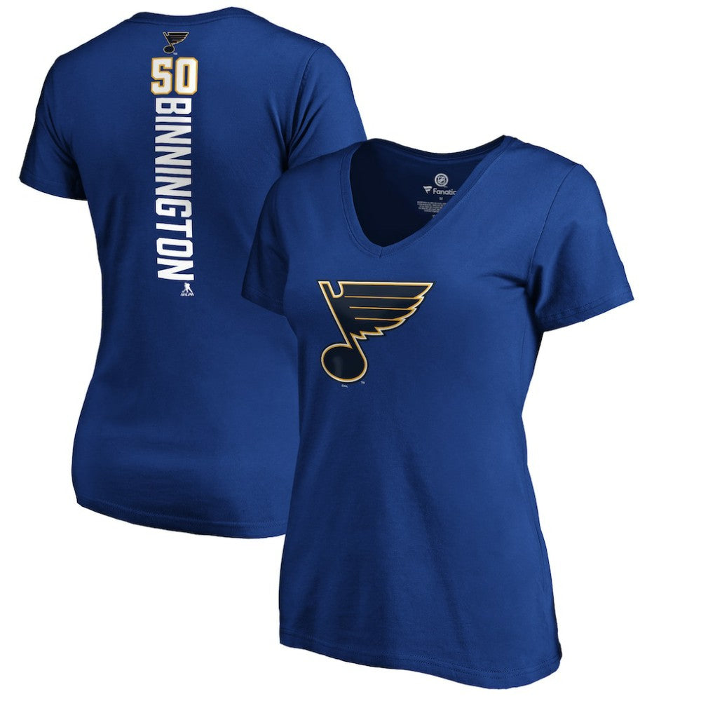 Jordan Binnington St. Louis Blues Women's Playmaker V-Neck T-Shirt - Royal | US 3908222