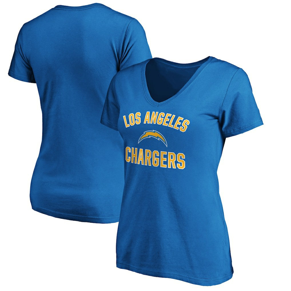Los Angeles Chargers Women's Victory Arch V-Neck T-Shirt - Blue T-shirts