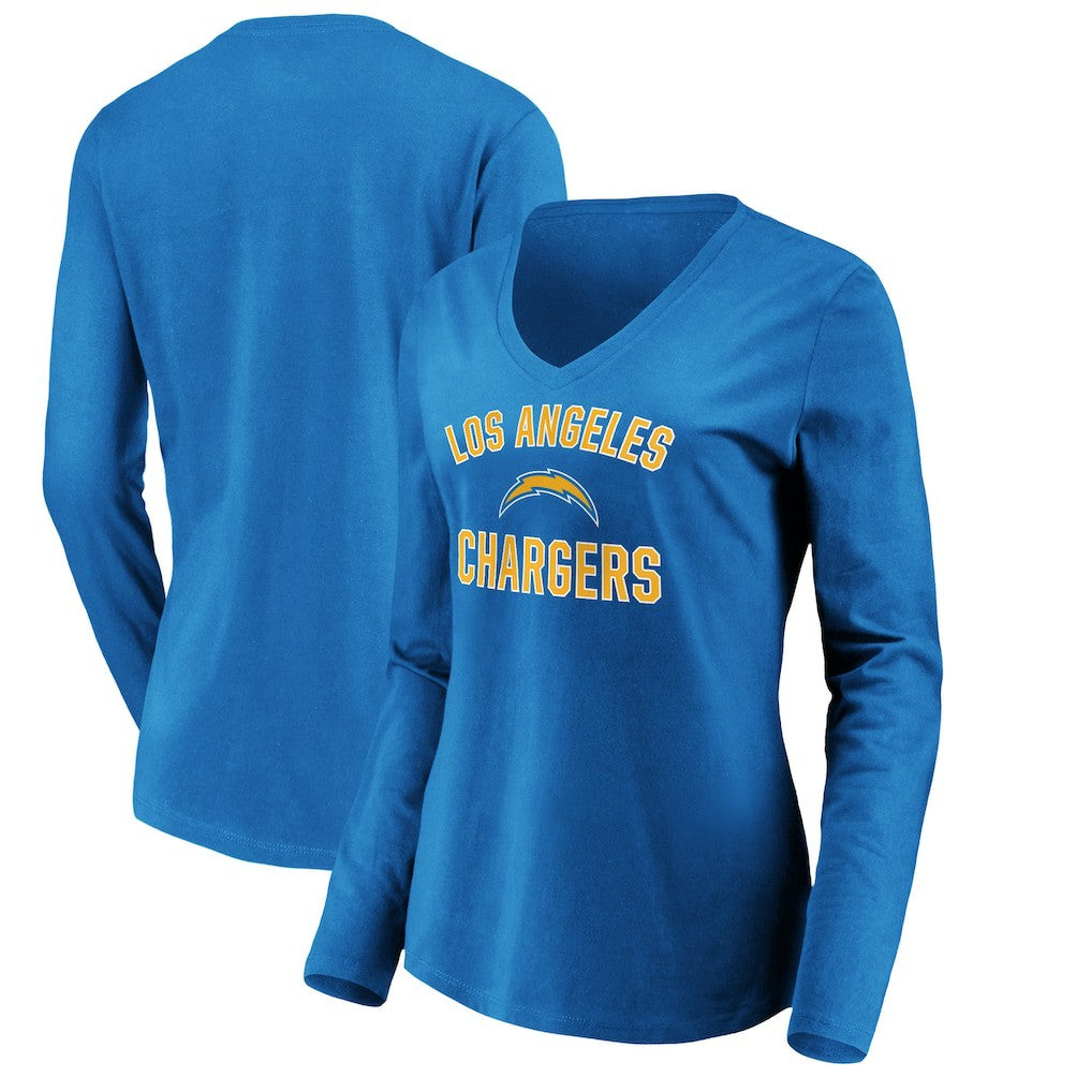 Los Angeles Chargers Women's Victory Arch Long Sleeve V-Neck T-Shirt - Powder Blue T-shirts