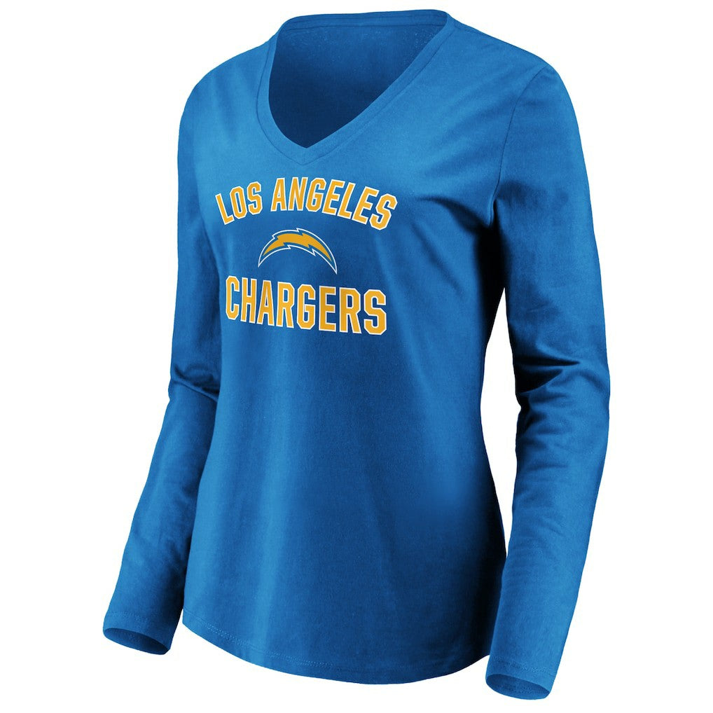 Los Angeles Chargers Women's Victory Arch Long Sleeve V-Neck T-Shirt - Powder Blue T-shirts