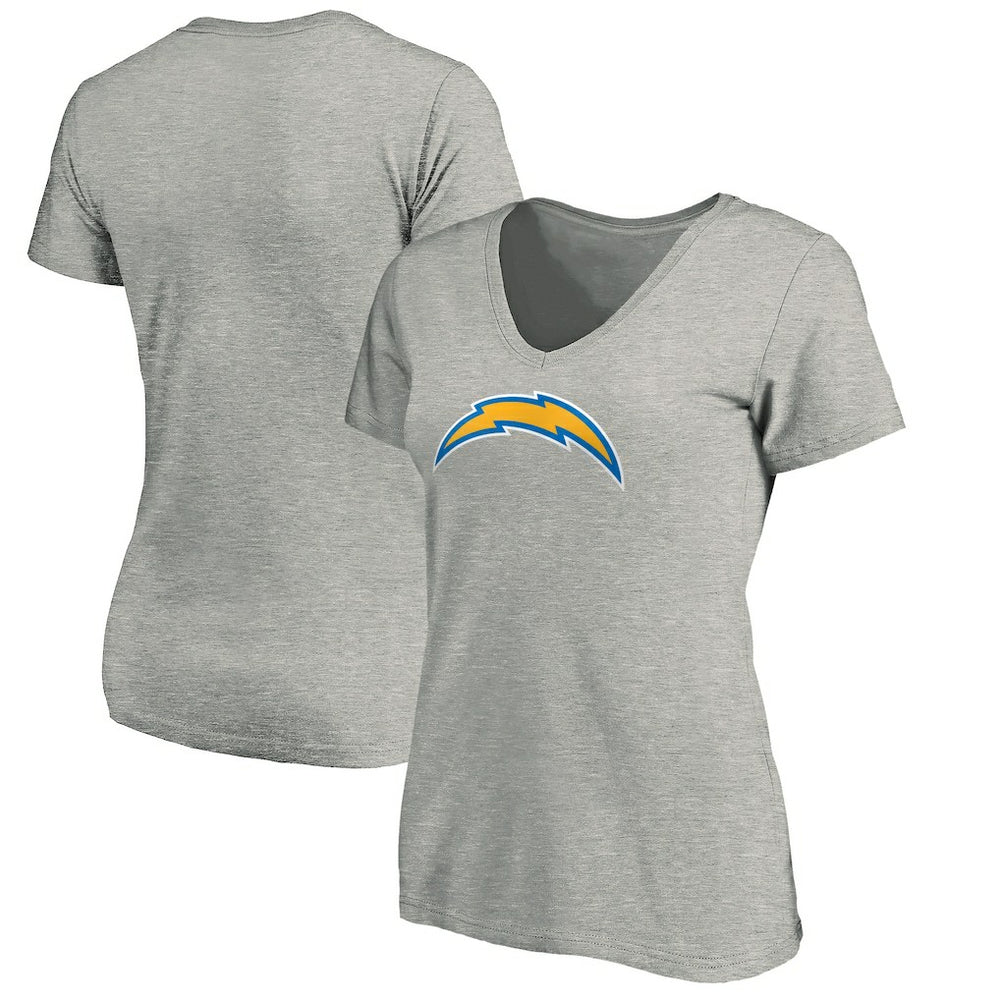 Los Angeles Chargers Women's Primary Logo V-Neck T-Shirt - Heather Gray T-shirts