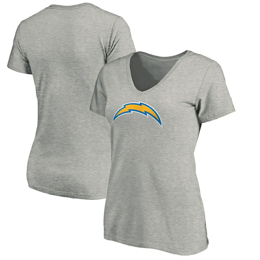 Los Angeles Chargers Women's Primary Logo V-Neck T-Shirt - Heather Gray T-shirts