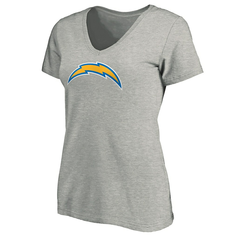 Los Angeles Chargers Women's Primary Logo V-Neck T-Shirt - Heather Gray T-shirts