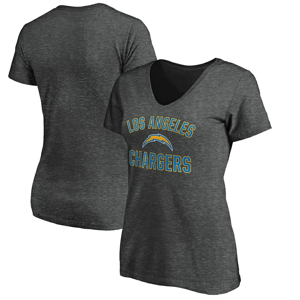Los Angeles Chargers Women's Victory Arch V-Neck T-Shirt - Heathered Gray T-shirts
