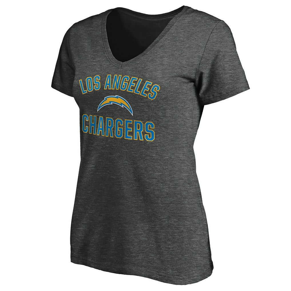Los Angeles Chargers Women's Victory Arch V-Neck T-Shirt - Heathered Gray T-shirts