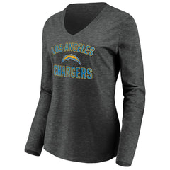 Los Angeles Chargers Women's Victory Arch Long Sleeve V-Neck T-Shirt - Heather Gray T-shirts