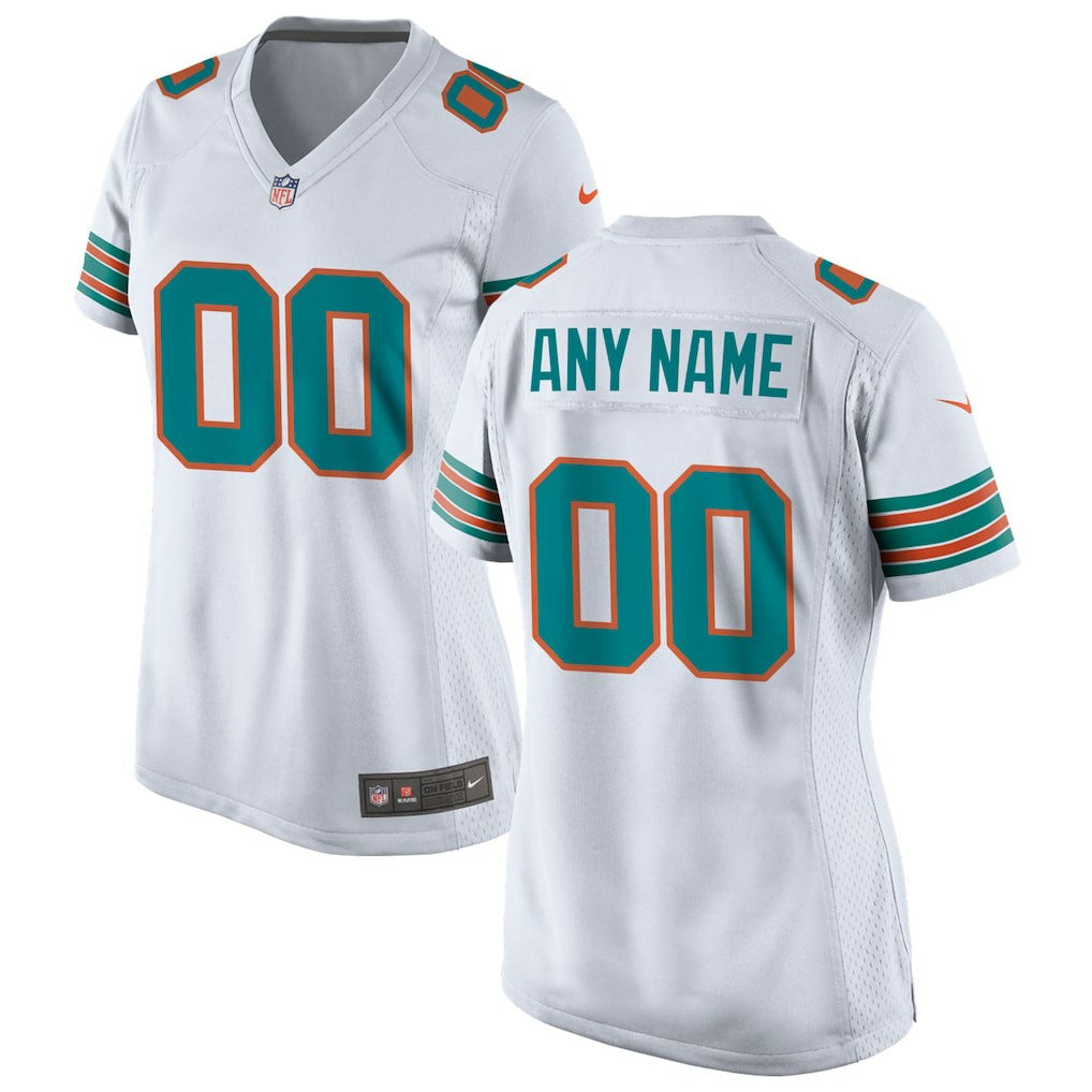 Miami Dolphins Women's Alternate Custom Game Jersey - White Jerseys