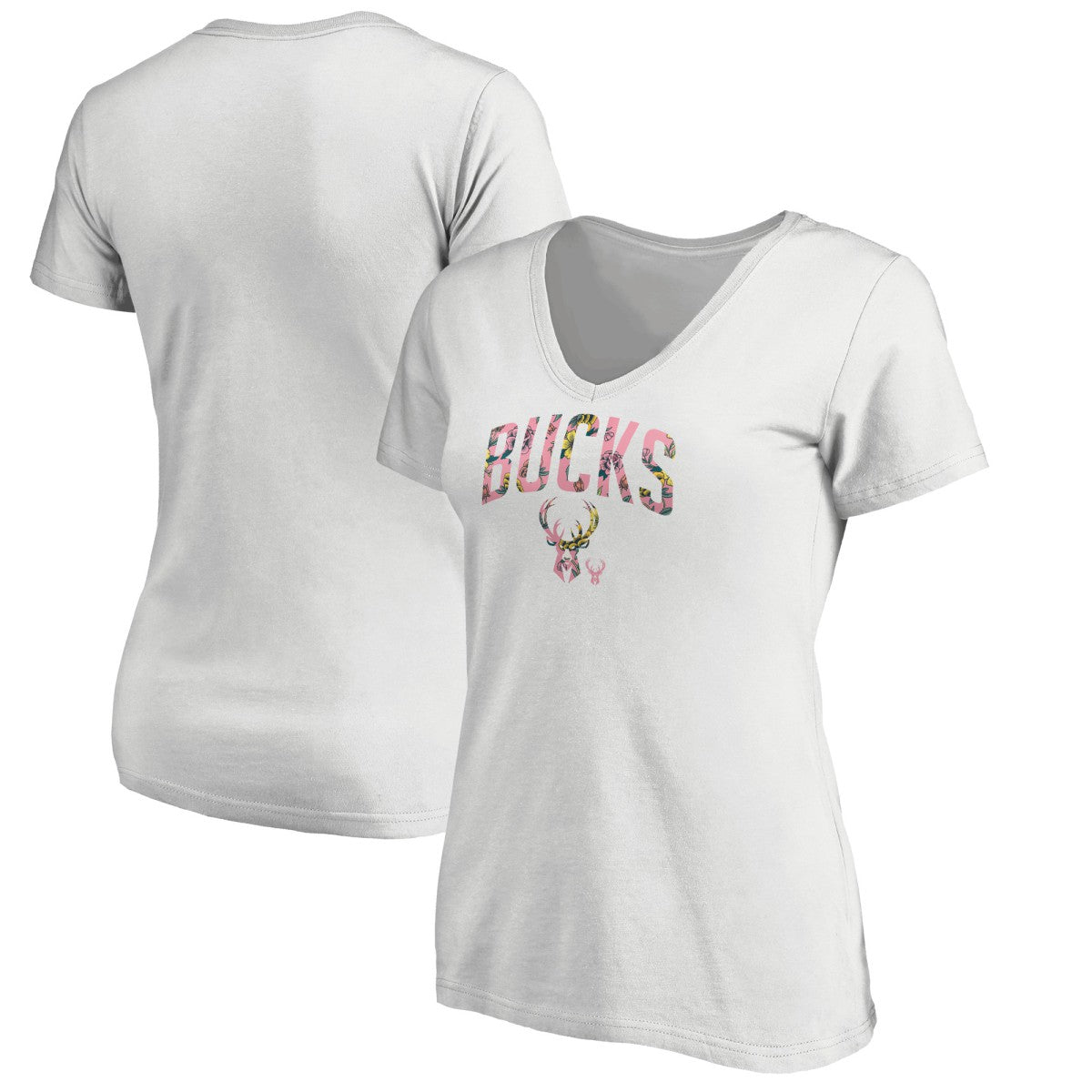 Milwaukee Bucks Women's Floral Arch V-Neck T-Shirt White outlet