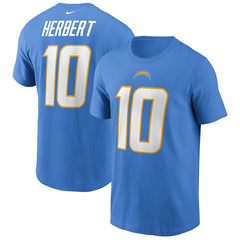Justin Herbert Los Angeles Chargers Name & Number T-Shirt - Powder Blue T-shirts