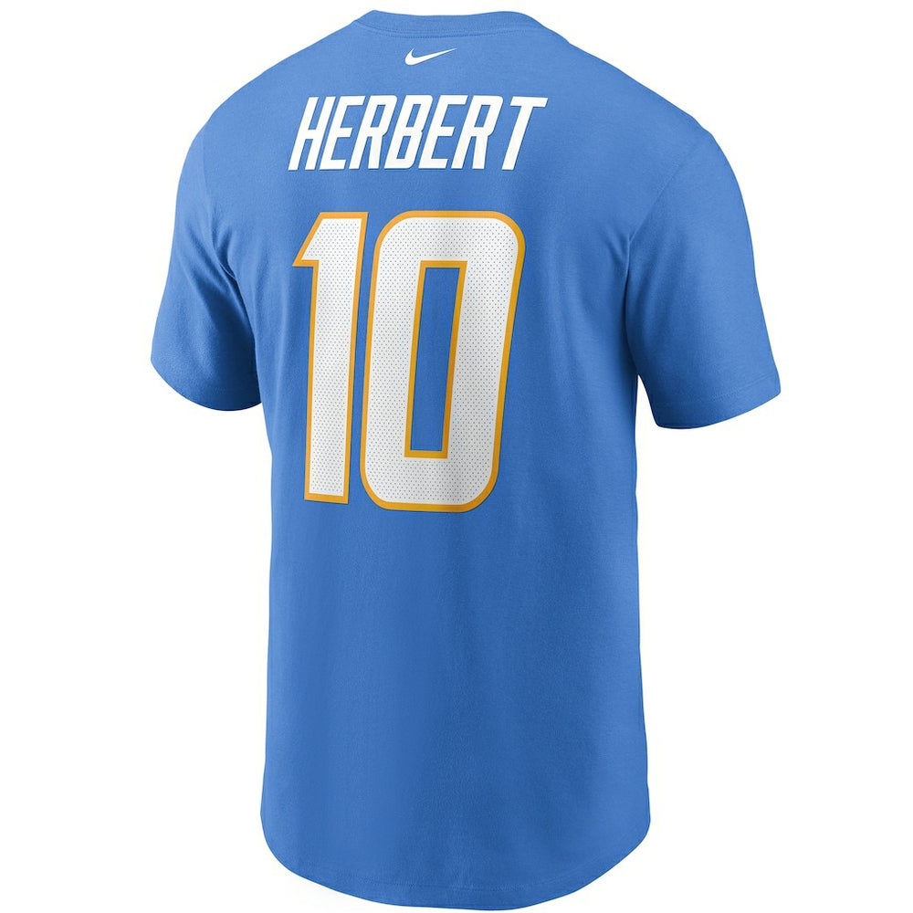 Justin Herbert Los Angeles Chargers Name & Number T-Shirt - Powder Blue T-shirts