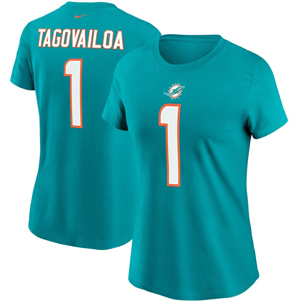 Tua Tagovailoa Miami Dolphins Women's Name & Number T-Shirt - Aqua T-shirts