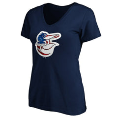 Baltimore Orioles Logo Women's Banner Wave V-Neck T-Shirt - Navy T-shirts