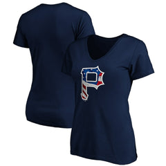Pittsburgh Pirates Logo Women's Banner Wave V-Neck T-Shirt - Navy T-shirts