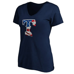 Texas Rangers Logo Women's Banner Wave V-Neck T-Shirt - Navy T-shirts