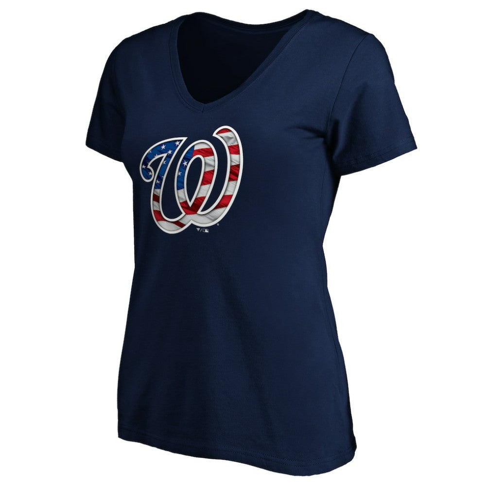 Washington Nationals Logo Women's Banner Wave V-Neck T-Shirt - Navy T-shirts